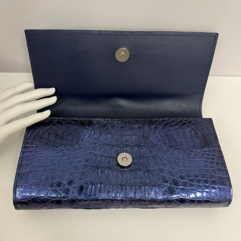 Genuine Alligator Shoulder Bag or Clutch Metallic Blue Tone RARE Color